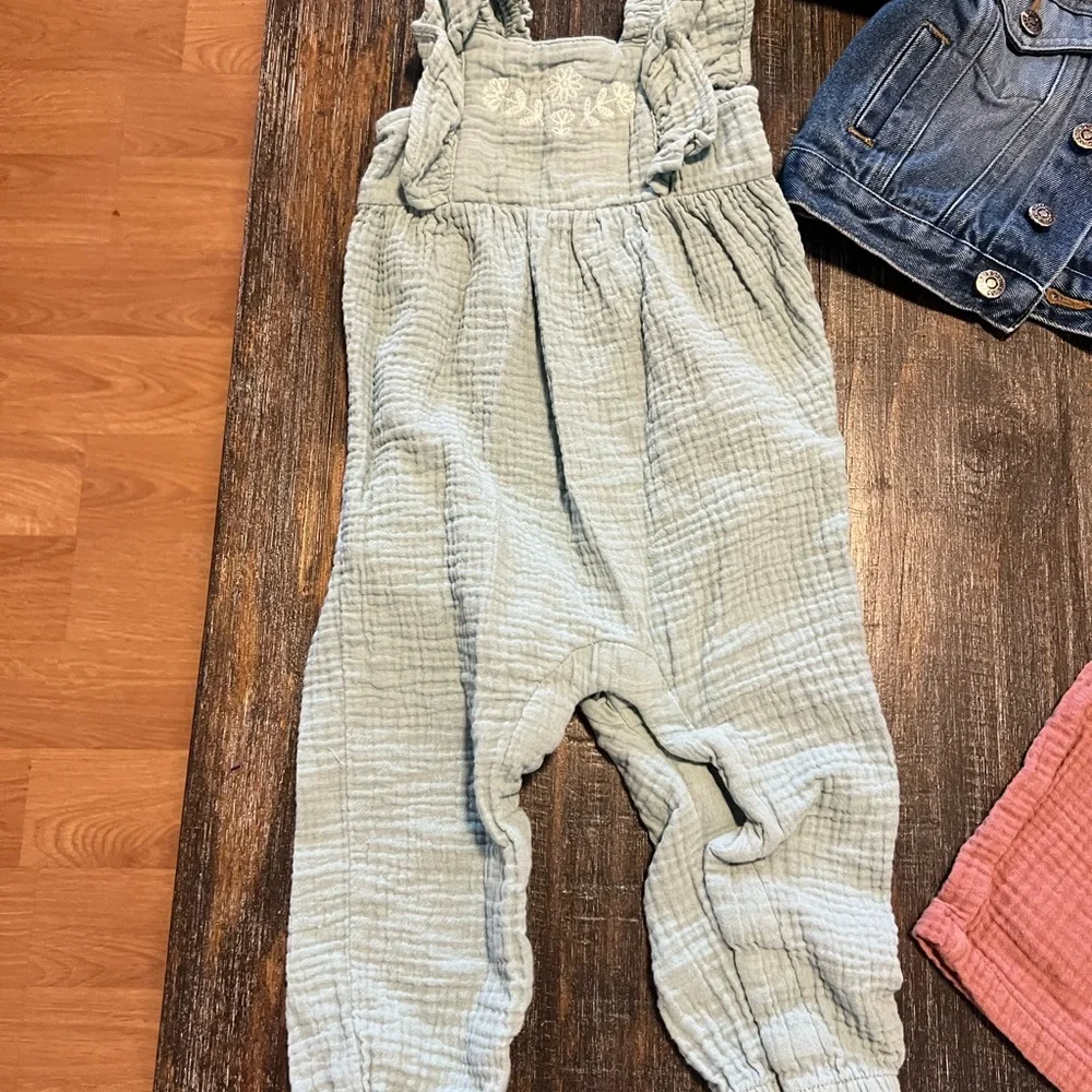 Denim Jacket and Kids Overalls Set